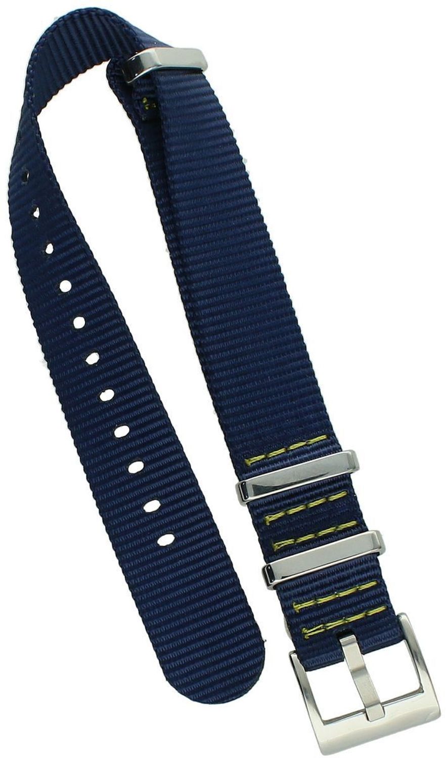 Wytrzymały pasek do zegarka NATO 021, parciany w granatowym kolorze, długość 27 cm, szerokość 18 mm, z solidną stalową sprzączką. Idealny do zegarków codziennych i sportowych.2.jpg